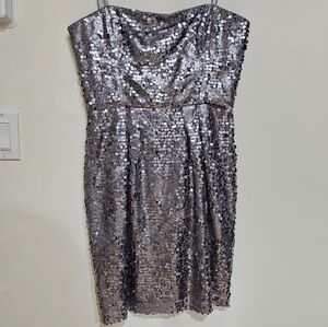 Y2K BCBG MaxAzria Purple Sequin Cocktail Strapless Dress
